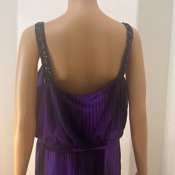 Roz & Ali Dress Size 14 Purple Square Neck Hi Low Sleeveless Pleated Sheer Lined - Picture 8 of 13